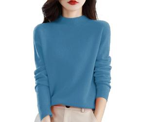 Cashmere Jumpers Ladies Women's Semi Turtleneck Sweater Long Sleeve Solid Color Pullover with A Base Shirt Autumn and Winter Warm Loose Sweater Winter Jumpers for Women UK Sales Plus Size Christmas