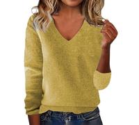 Cashmere Jumpers Ladies Women's Winter Knitted Sweaters Low Neck V Neck Warm Base Jumpers Long Sleeved Solid Color Sweater Christmas Ski Sweaters for Women UK Travel Essentials Pullover for Mom
