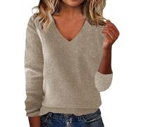 Cashmere Jumpers Ladies Women's Winter Knitted Sweaters Low Neck V Neck Warm Base Jumpers Long Sleeved Solid Color Sweater Christmas Ski Sweaters for Women UK Travel Essentials Pullover for Mom