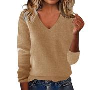 Cashmere Jumpers Ladies Women's Winter Knitted Sweaters Low Neck V Neck Warm Base Jumpers Long Sleeved Solid Color Sweater Christmas Ski Sweaters for Women UK Travel Essentials Pullover for Mom