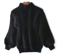 Cashmere Loose Solid Color Knit Sweater, Women's Casual Cable Knit Jumper Long Sleeve Crewneck Solid Color Chunky Pullover Sweater (One Size,Black)