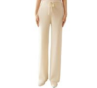 Cashmere Pants Women Basic Lace-Up Elastic Waist Solid Straight Pants Cream