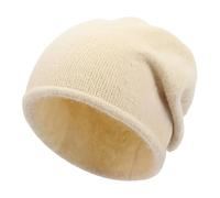 Cashmere Slouchy Knit Beanie Hat for Women Men Winter Soft Warm Ski Wool Knitted Skull Beanies Cap, Beige, M/L