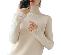 Cashmere sweater for women, turtleneck sweater for women, long-sleeved sweater, casual sweater, stand-up collar knitted sweater long-sleeved turtleneck sweater for autumn winter (Cremefarben,M)