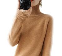 Cashmere sweater for women, women's turtleneck sweater, long-sleeved sweater, casual sweater, stand-up collar knitted sweater, long-sleeved turtleneck sweater for autumn winter (Goldenes Kamel,L)