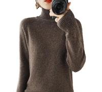 Cashmere sweater for women, women's turtleneck sweater, long-sleeved sweater, casual sweater, stand-up collar knitted sweater, long-sleeved turtleneck sweater for autumn winter (Kaffeefarbe,XL)