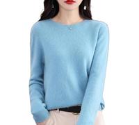 Cashmere Sweaters for Women,100% Pure Cashmere Long Sleeve Round Neck Pullover,Basic Crewneck Sweater, Fall Outfits (Light Blue,S)