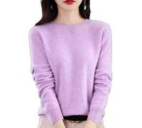 Cashmere Sweaters for Women,100% Pure Cashmere Long Sleeve Round Neck Pullover,Basic Crewneck Sweater, Fall Outfits (Light Purple,XL)