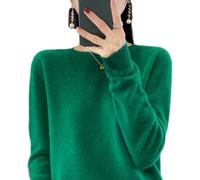 Cashmere Sweaters for Women, Autumn Winter Solid Color Long Sleeve Crew Neck Lightweight Soft Knit Warm Sweaters Jumpers (Dark Green A,M)