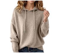 Cashmere Sweaters for Women Long Sleeve Knits Hoodie Cozy Lightweight Pullover Merino Wool Fall 2025 Winter Tops Beige