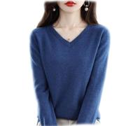 Cashmere Sweaters for Women, Womens Wool V Neck Sweater, Cashmere V Neck Long Sleeve Seamless Knit Sweater (Blue,XX-Large)