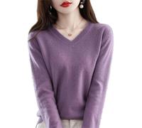 Cashmere Sweaters for Women, Womens Wool V Neck Sweater, Cashmere V Neck Long Sleeve Seamless Knit Sweater (Deep Purple,Small)