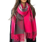 Cashmere Tree of Life Pashmina Shawl - Women's Gifted Scarf, Large, Long, Warm, Tree of Life Print, Fuchsia Grey - Gift Box Included