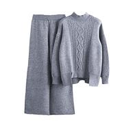 Cashmere Women Sweater Tracksuits Wide Leg Pant Suits Thick Warm Female Set Two Piece Sets Cloth