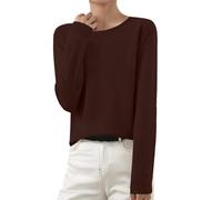 Cashmere Women's Pullover Long Sleeve Seamless Knitted Pullover Crew Neck Stretch Long Sleeve Pullover Warm Soft Lightweight Long Sleeve Elegant Plain Tops Blouse Top with Rib Knit Cuff, coffee, 3XL