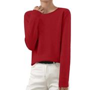 Cashmere Women's Pullover Long Sleeve Seamless Knitted Pullover Crew Neck Stretch Long Sleeve Pullover Warm Soft Lightweight Long Sleeve Elegant Plain Tops Blouse Top with Rib Knit Cuff, Wine Red, 3XL