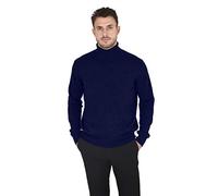 Cashmeren Men's Essential Knit Turtleneck Sweater 100% Merino Wool Long Sleeve Roll Neck Pullover, Navy, Large