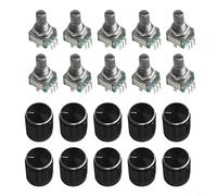 CashMuch 10Pcs EC11 Rotary Encoder Switch 360 Degree 5 Pin Digital Potentiometer Push Button Type for Arduino for Raspberry Pi and Robotics Kits(plum handle 15mm)