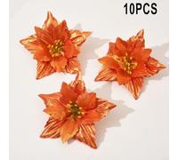 CashMuch 10pcs Pack Artificial Silk Christmas Flowers 12.5cm Cloth Plastic Ornaments for Christmas Tree Wreaths Garland Wedding Party Home Décor(Orange)