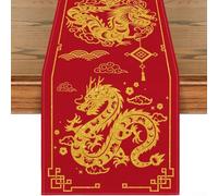 CashMuch 13X72Inch Year of The Dragon Table Flag Chinese Zodiac Dragon Happy New Year Table Runner Home Kitchen Dinner Decoration