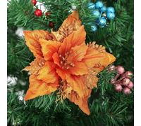 CashMuch 5 Pack Christmas Large Poinsettia Glitter Flower Hanging Ornaments For Tree And Holiday Decor(orange)