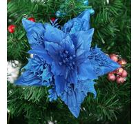CashMuch 5 Pack Christmas Large Poinsettia Glitter Flower Hanging Ornaments For Tree And Holiday Decor(royal blue)