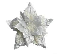 CashMuch 5 Pack Christmas Large Poinsettia Glitter Flower Hanging Ornaments For Tree And Holiday Decor(white)
