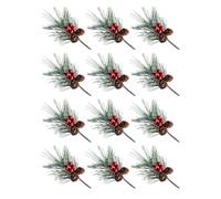 CashMuch Christmas Pinecone & Berry Decor Set, 12 Pcs, 11x6 cm, for Festive Table or Tree Arrangements, Green + Red