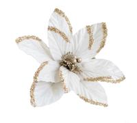 CashMuch Christmas Poinsettia Flower 30cm Glitter Realistic Artificial Handmade Tree Hanging Ornament Festive Holiday Decoration for Party Garden Decor(Cream white)