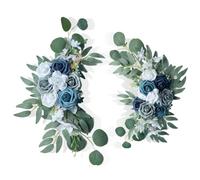 CashMuch Elegant Dusty Blue Artificial Flowers For Wedding Arch Decoration, 2 Pack Floral Bouquet For Chair Back