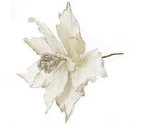 CashMuch Festive 28cm Poinsettia Glitter Flower Ornament, Hanging Christmas Decoration for Tree, Wreaths, Rattan and Seasonal Home Party Décor(White)