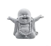CashMuch Sandstone Effect Smiling Buddha Ornament Resin Garden Statue for Indoor Outdoor Use(A)