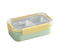 CashMuch Stainless Steel Lunch Box 20cm Leakproof Lids(Yellow 2Grid) | Fully sealed compartments, for zero spills, fresh meal separation, stainless steel tray, PP lid