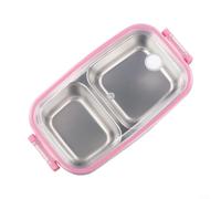 CashMuch SUS304 Steel Lunch Box 20x10cm Four-Side Lock Lid(Pink (Two Grid)) | Made from SUS304 steel, food-safe PP material, resistant, no flavor retention, build