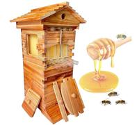 Cashwise Auto Flow Beehive Starter Kit with 4 Automatic Honey Frames & 6 Brood Frames, Observation Window & Honey Tap, Wooden Bee Hive Box for Beginner Beekeeping and Backyard Honey Harvesting