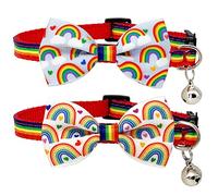 Casidoxi 2 Pcs Rainbow Cat Collar Breakaway with Bell, Pride Cat Bow Tie Collars for LGBT Pride Month Cats Puppy Pride Apparel