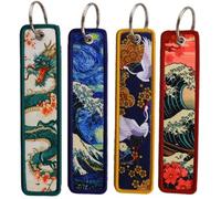 Casiler 4pcs Cartoon Key Tag Embroidery Key Fobs Wave/dragon/Key Tag Motorcycle Keychain for Backpacks, Wallets, Car Motorcycle Keys