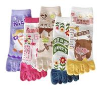 Casiler 5 Pairs Spring Women Five Fingers Socks Cartoon Cute Split-toe Breathable Kawaii Cotton Ladies Split Harajuku Toe Socks