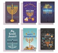 Casiler 6pcs Hanukkah Cards, Chanukah Greeting Note Card with Envelopes Happy Hanukkah Greeting Cards for Party Decoration