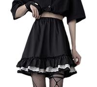 Casiler Goth Gothic Lace Ruffle Mini Skirts Womens Harajuku Fairy Grunge Black Pleated Skirt Japanese Lolita Streetwear