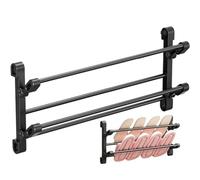 Casiler Shoe Holder Foldable Wall Mounted Shoe Rack 2 Tier Folding Shoe Storage Rack No-drill Self-adhesive Metal Shoe Holder Multifunctional Shoe Storage Holders