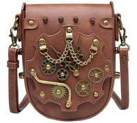 Casiler Steampunk Gear Crossbody Bags, Retro Shoulder Bag Messenger Bags Adjustable Strap Gothic Shoulder Handbags Rivet Satchel Costume Accessories for Women