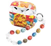 Casililor Cute Case for Airpods Pro 3 Compatible with AirPod Pro 3rd Generation Aesthetic Cover with Girly Pearl Keychain Lanyard for Women Girls Flower Orange