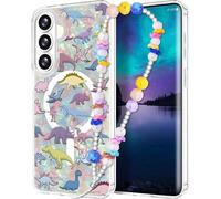 Casililor For Samsung Galaxy S26 Case Compatible with MagSafe Protective Glitter Cute Cover for Women Girls with Phone Charm Lanyard Wrist Strap, Shockproof Hard Shell Lovely Dinosaur