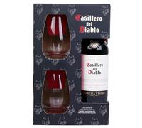 Casillero del Diablo Wine & Dartington Stemless Glasses Gift Set by Blue Tree Gifts, Includes 1x750ml Cabernet Sauvignon 13.5% ABV and 2x Stemless Dartingto Wine Glasses