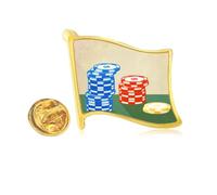 Casino Chips Arrangement Illustration Golden Metal Flag Lapel Pin Badge