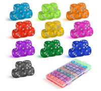 Casino Dice Set 50Pcs, 14mm Six-Sided Dice Games D6 Dice Set 10 Transparent Colors Perudo Dice Game No Harmful Materials for Math Teaching DIY Crafts Birthday Party Bar Stacking Board Games