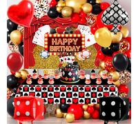 Casino Party Decorations, 85 Pcs Casino Birthday Supplies - Balloons Backdrop Cake Topper Tablecloth etc Las Vegas Party Decorations