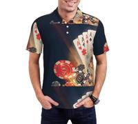 Casino Poker Chips Print Men's Shirts Short Sleeve Classic Button Golf Shirt Moisture Wicking Tees