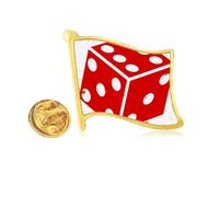 Casino Red Dice Illustration Pattern Golden Metal Flag Lapel Pin Badge